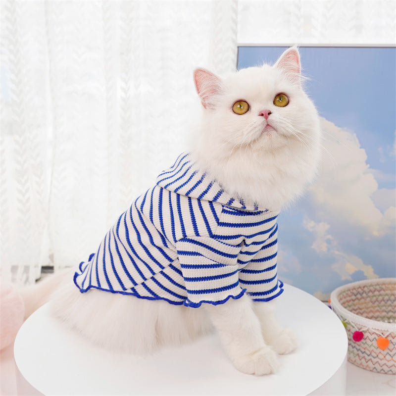 Stripe  Pattern Hooded Two  Legged Clothes for Dogs and Cats