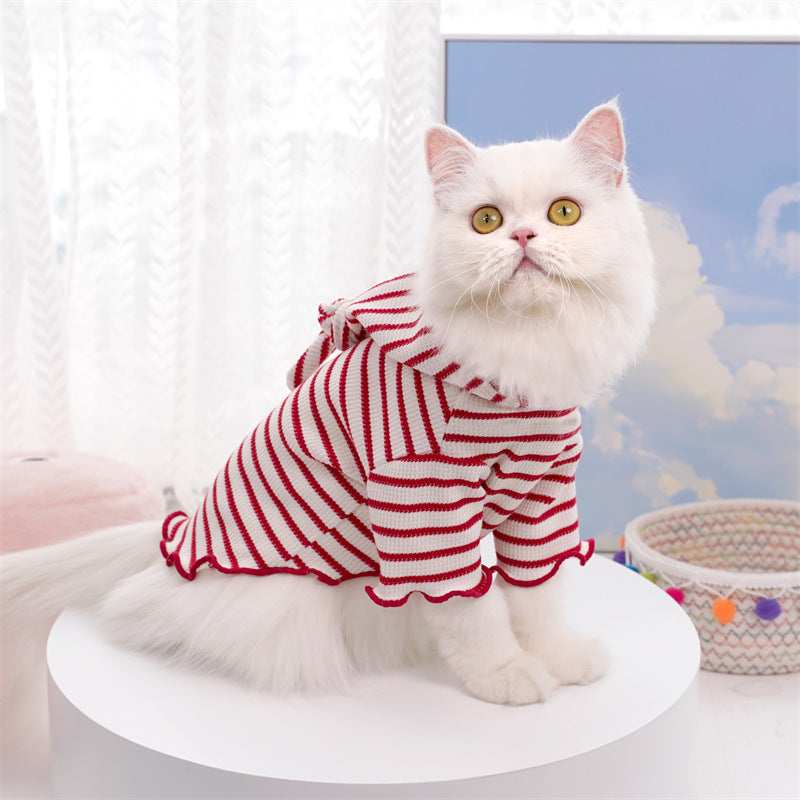 Stripe  Pattern Hooded Two  Legged Clothes for Dogs and Cats