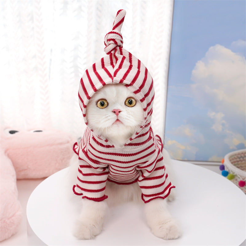 Stripe  Pattern Hooded Two  Legged Clothes for Dogs and Cats