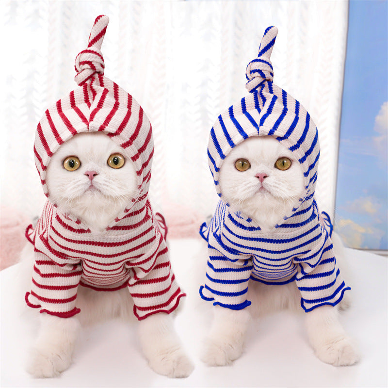 Stripe  Pattern Hooded Two  Legged Clothes for Dogs and Cats